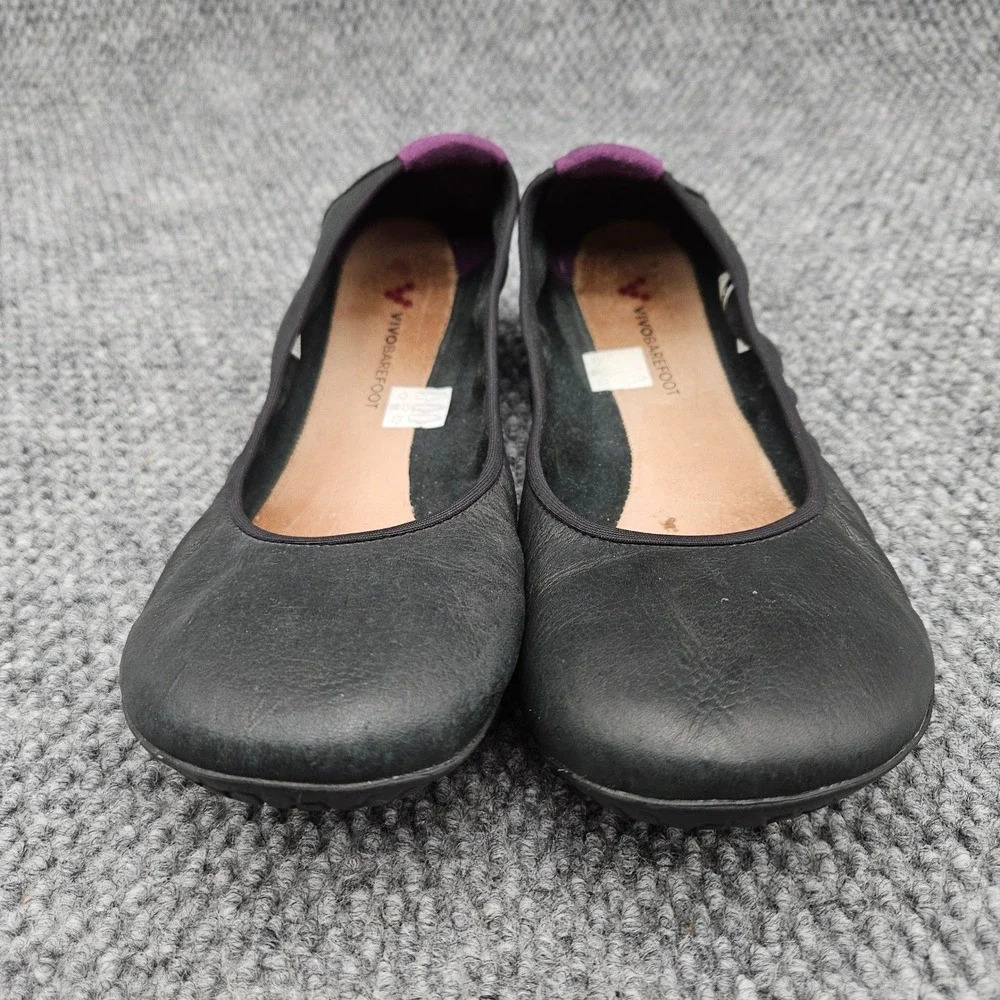 Vivobarefoot Womens 40L Black Ballet Flat Jing Minimalist Barefoot Leather Shoes